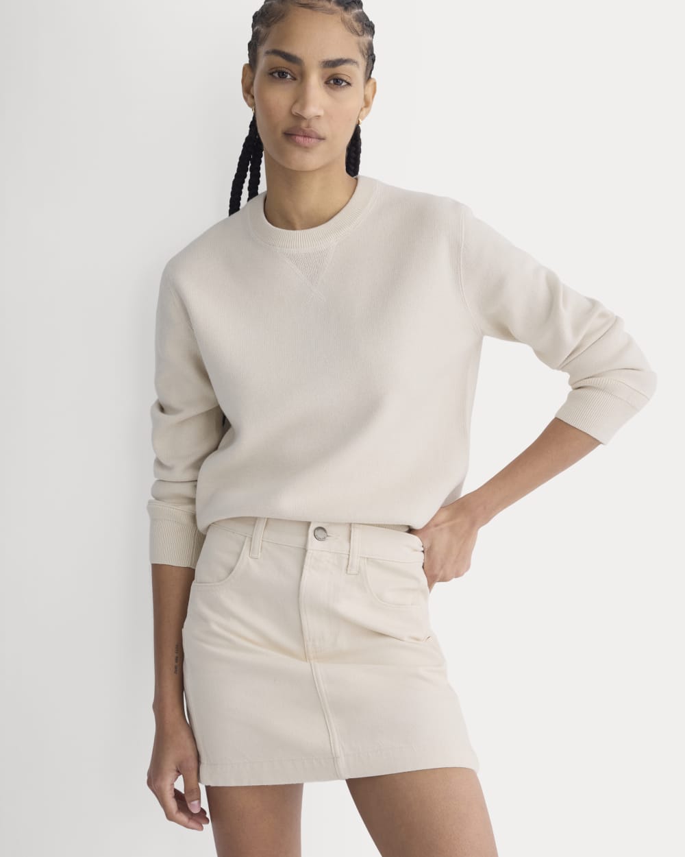 Denim Utility Mini Skirt in Calico Ecru — detail view