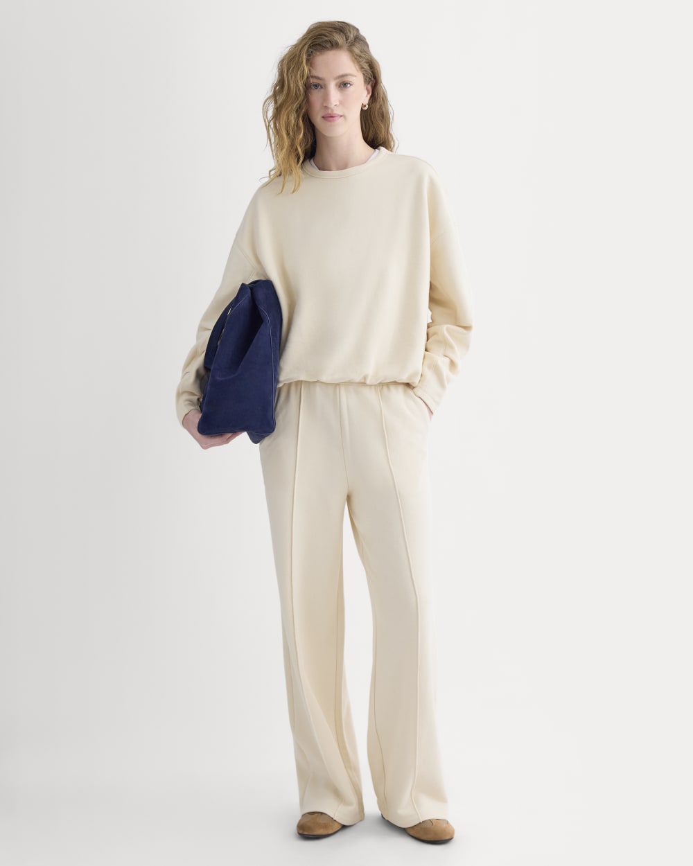 Lightweight Terry Bubble Sweatshirt in Parchment — detail view