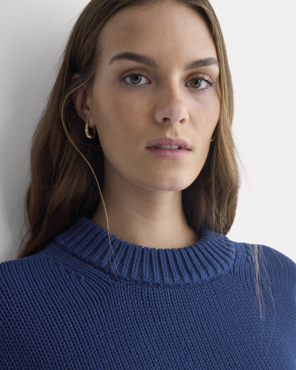 Oversized Cocoon Crew in Elevated Cotton in Estate Blue — detail view
