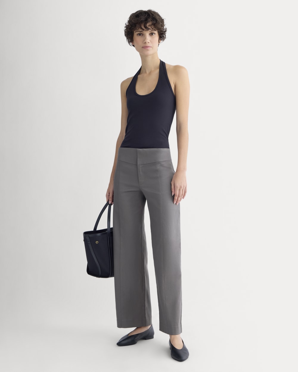Tailored Drape Seam Pant in Charcoal Grey — detail view