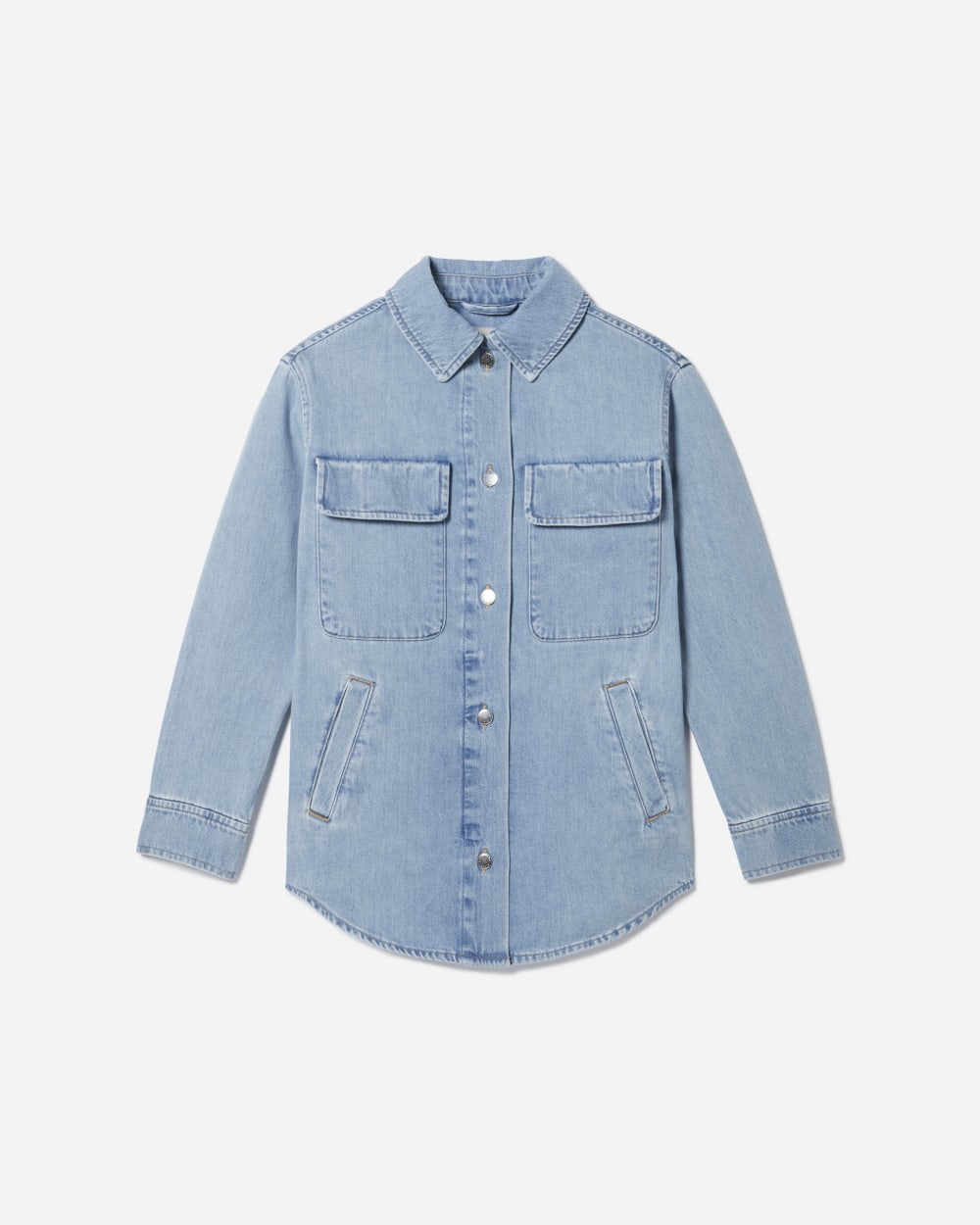 The Denim Shirt Jacket in Myrtle Sky — detail view