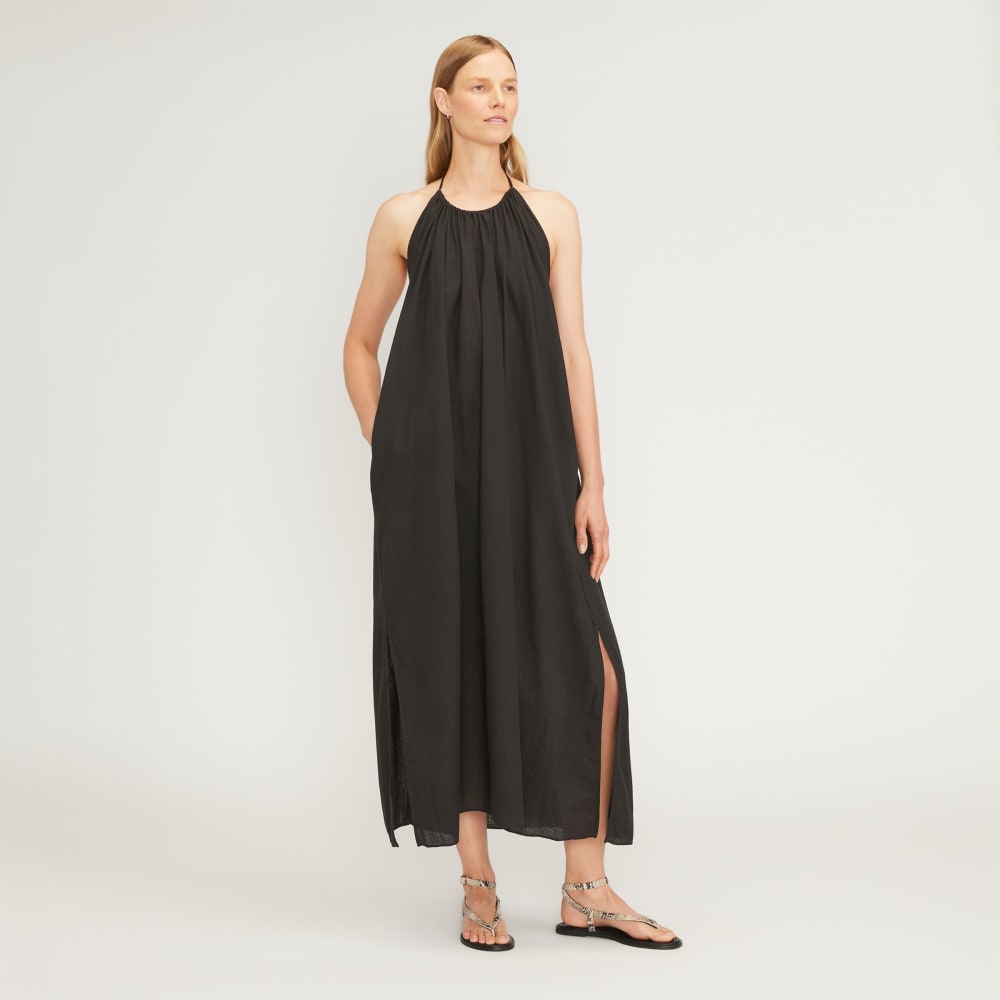 The Tie-Back Halter Dress in Black — front view