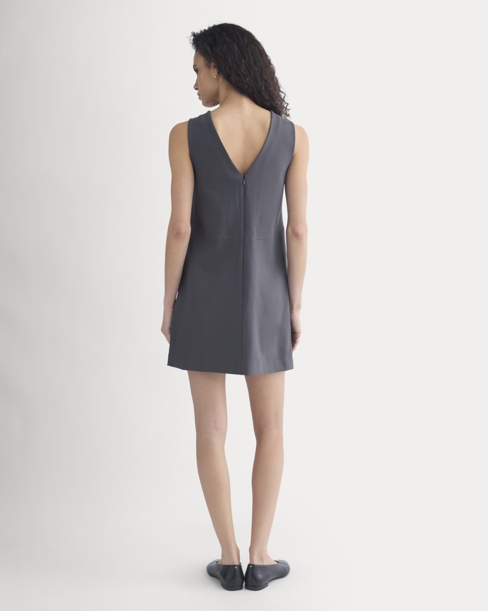 Ponte V-Neck Mini Dress in Graphite — detail view
