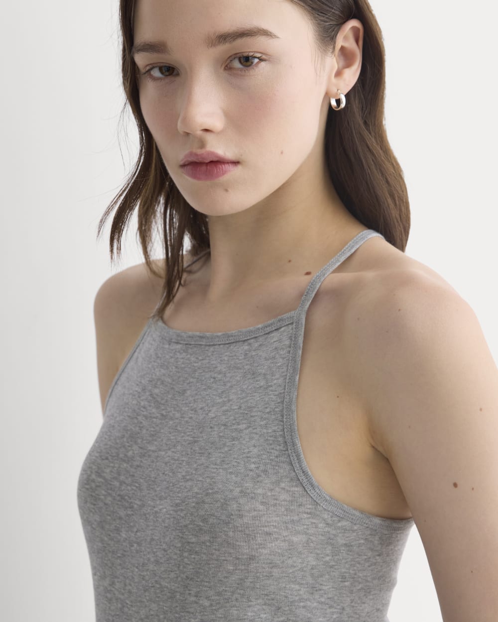 Tissue Narrow Racerback Tank in Heathered Grey — detail view