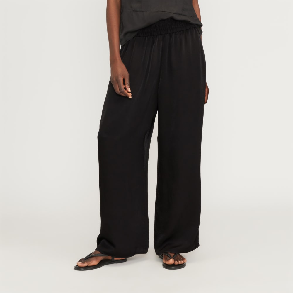 The Satin Pull-On Pant in Black — front view