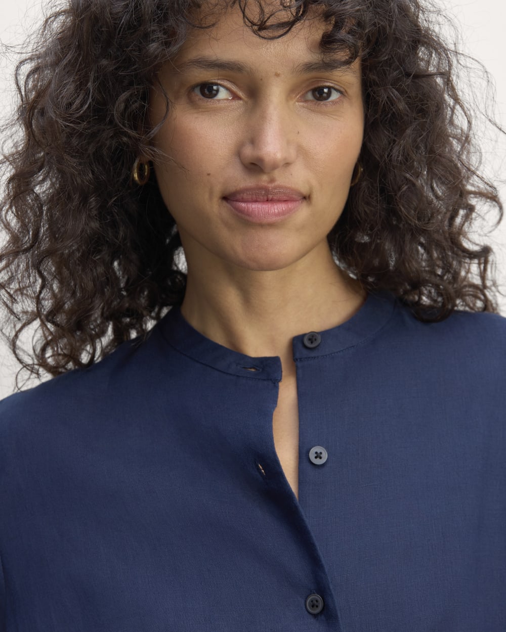 The Frolic Dress in Linen in Navy — alternate view