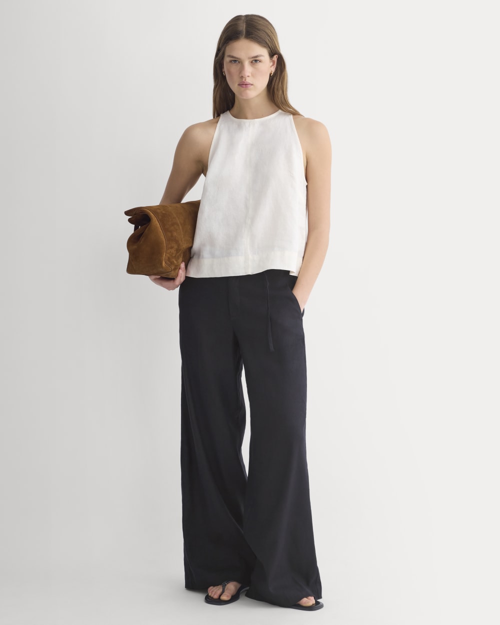 The Linen High-Neck Tank in Bone — detail view