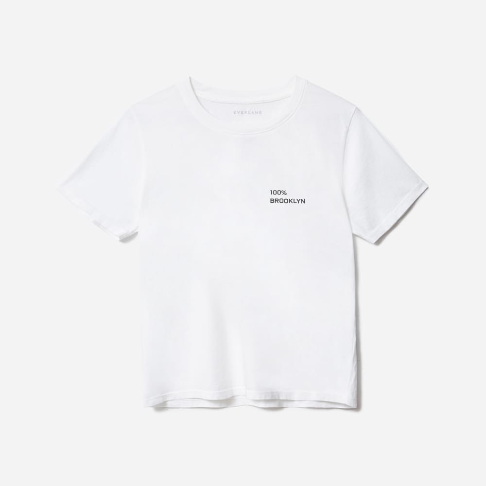 The 100% Brooklyn Box-Cut Tee in White / Black — front view