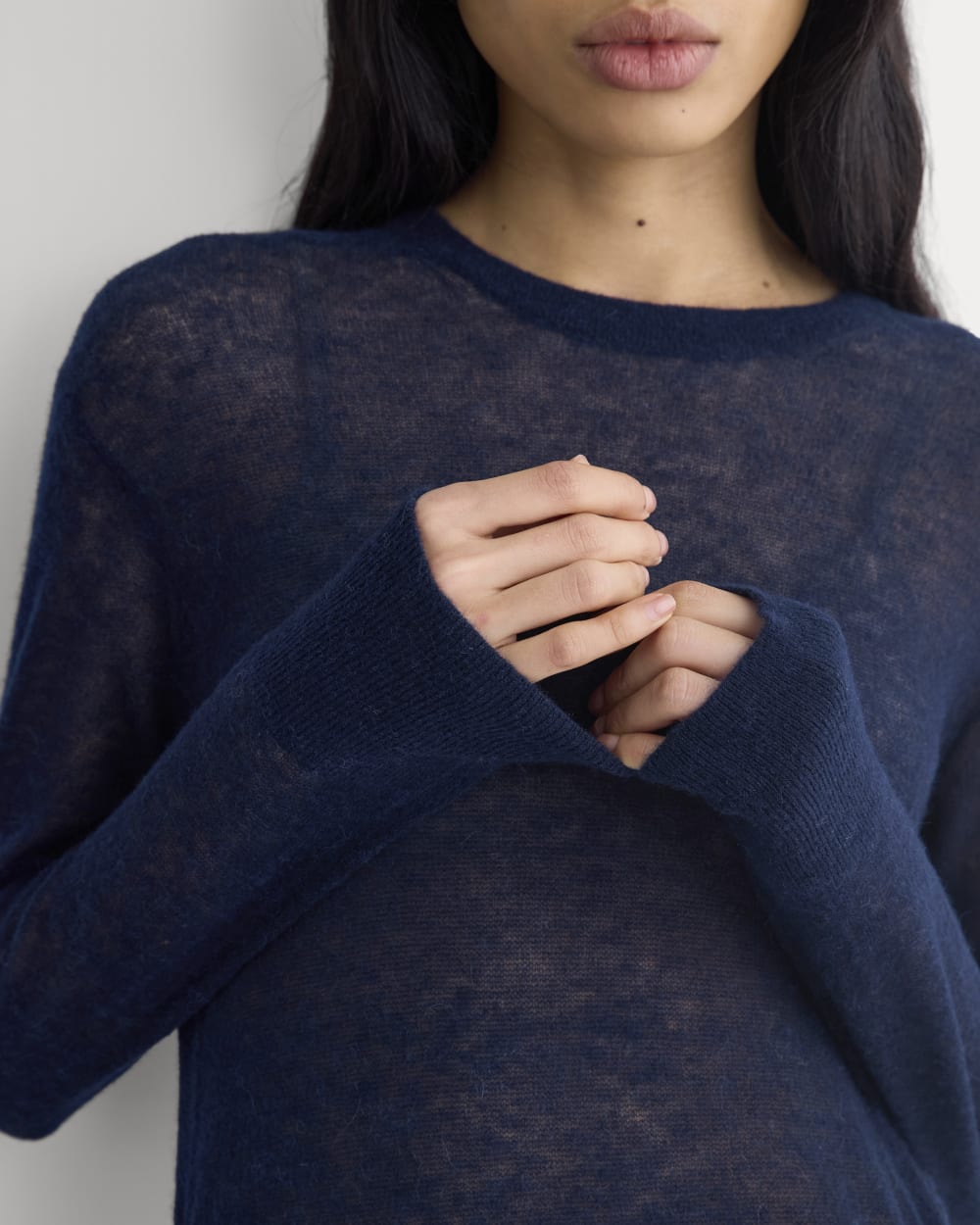 The Air Alpaca™ Relaxed Crew Top in Navy — detail view