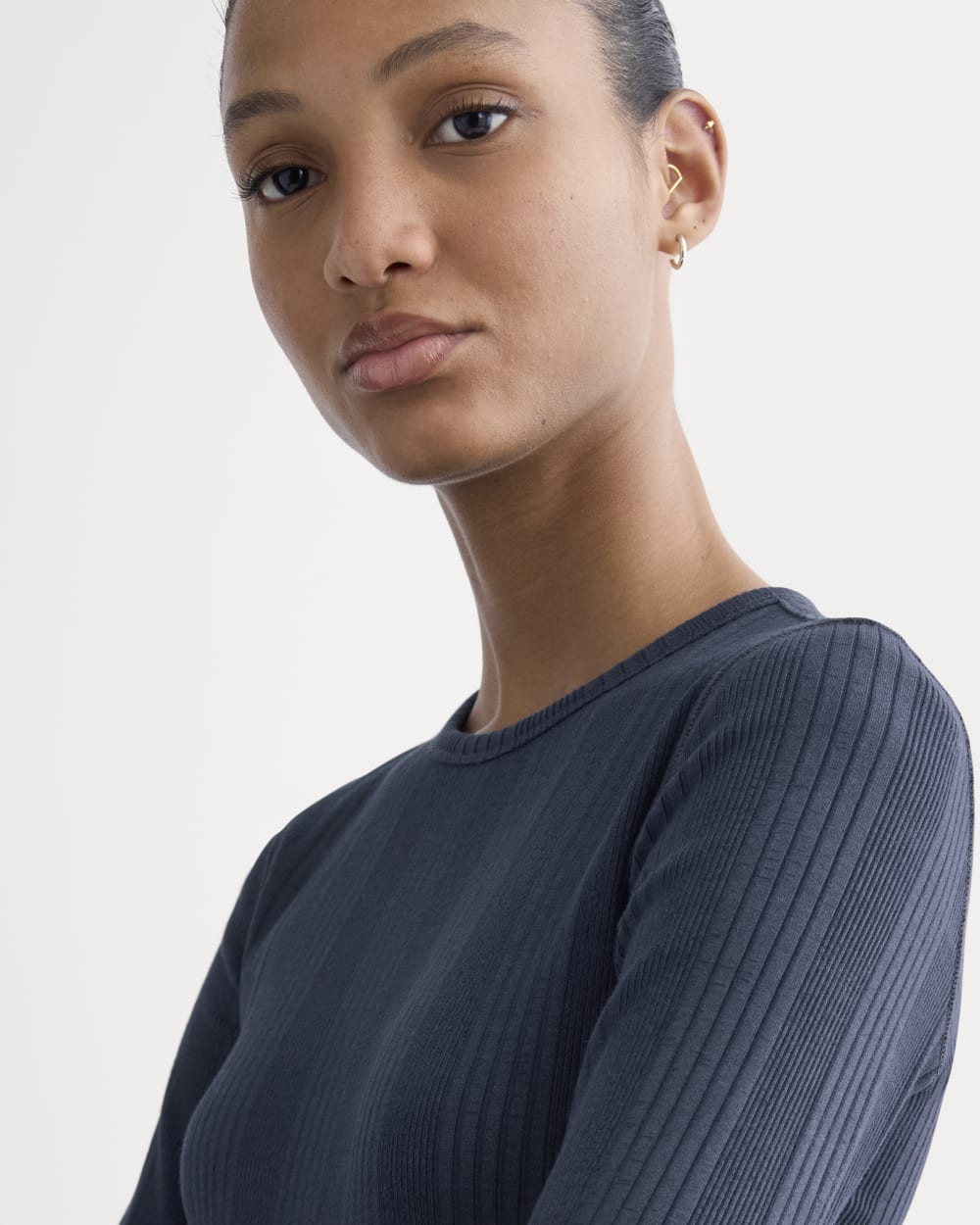 Lounge Rib Cropped Shirt in Navy — detail view