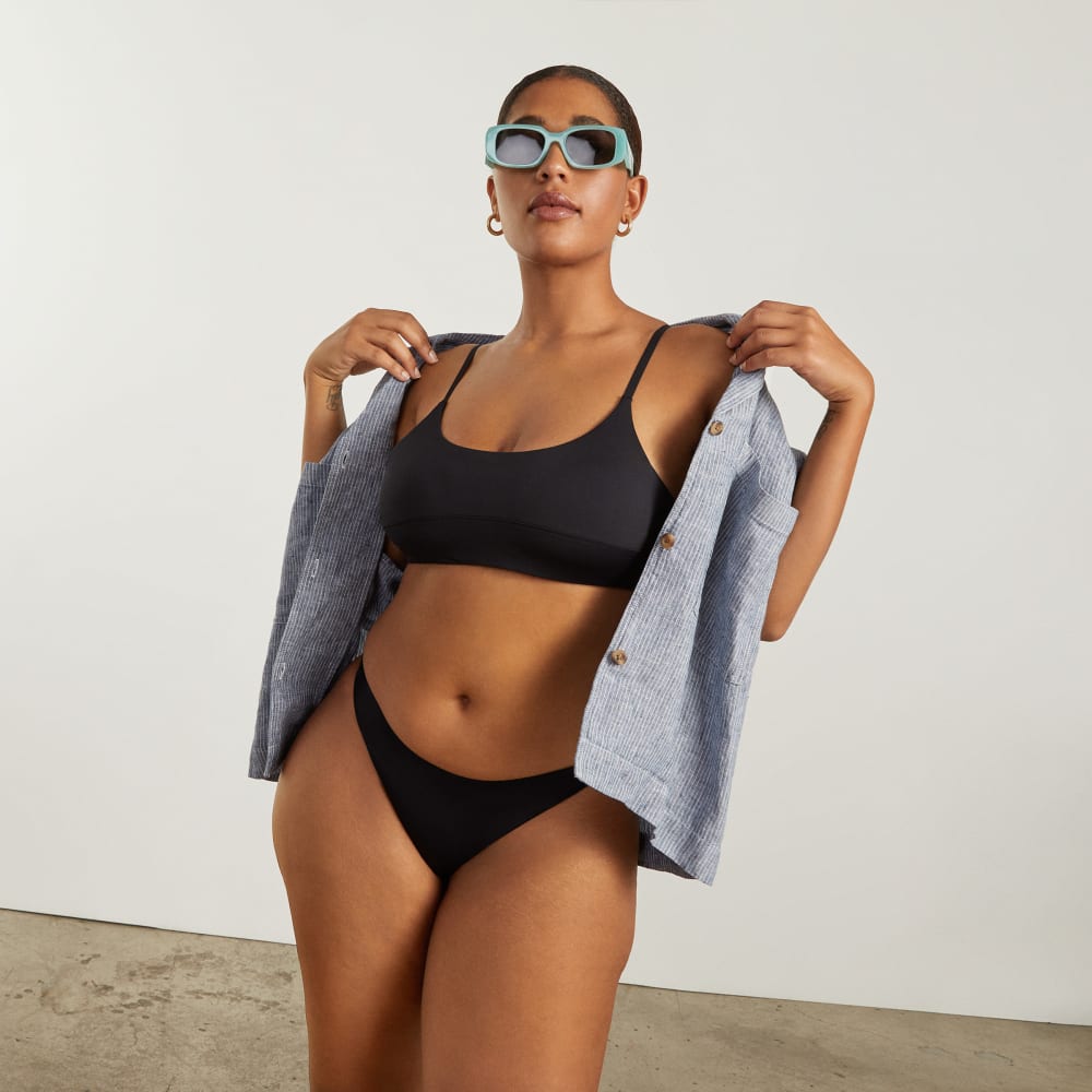 The Scoop-Neck Bikini Top in Black — detail view