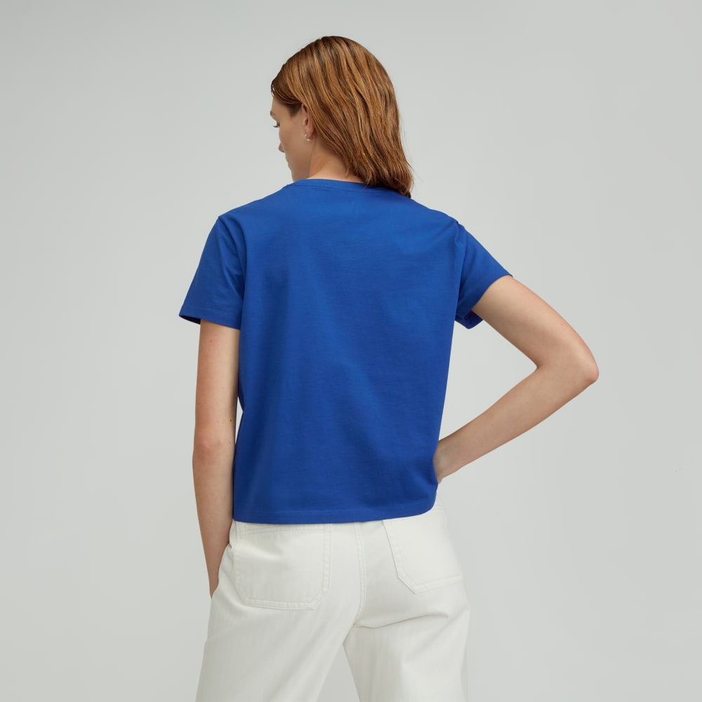 The Box-Cut Tee in Essential Cotton in Mazarine Blue — detail view