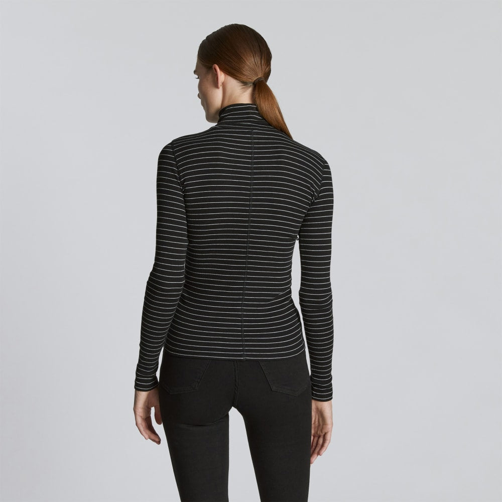 The Luxe Rib Turtleneck in Black / Canvas Tan — detail view