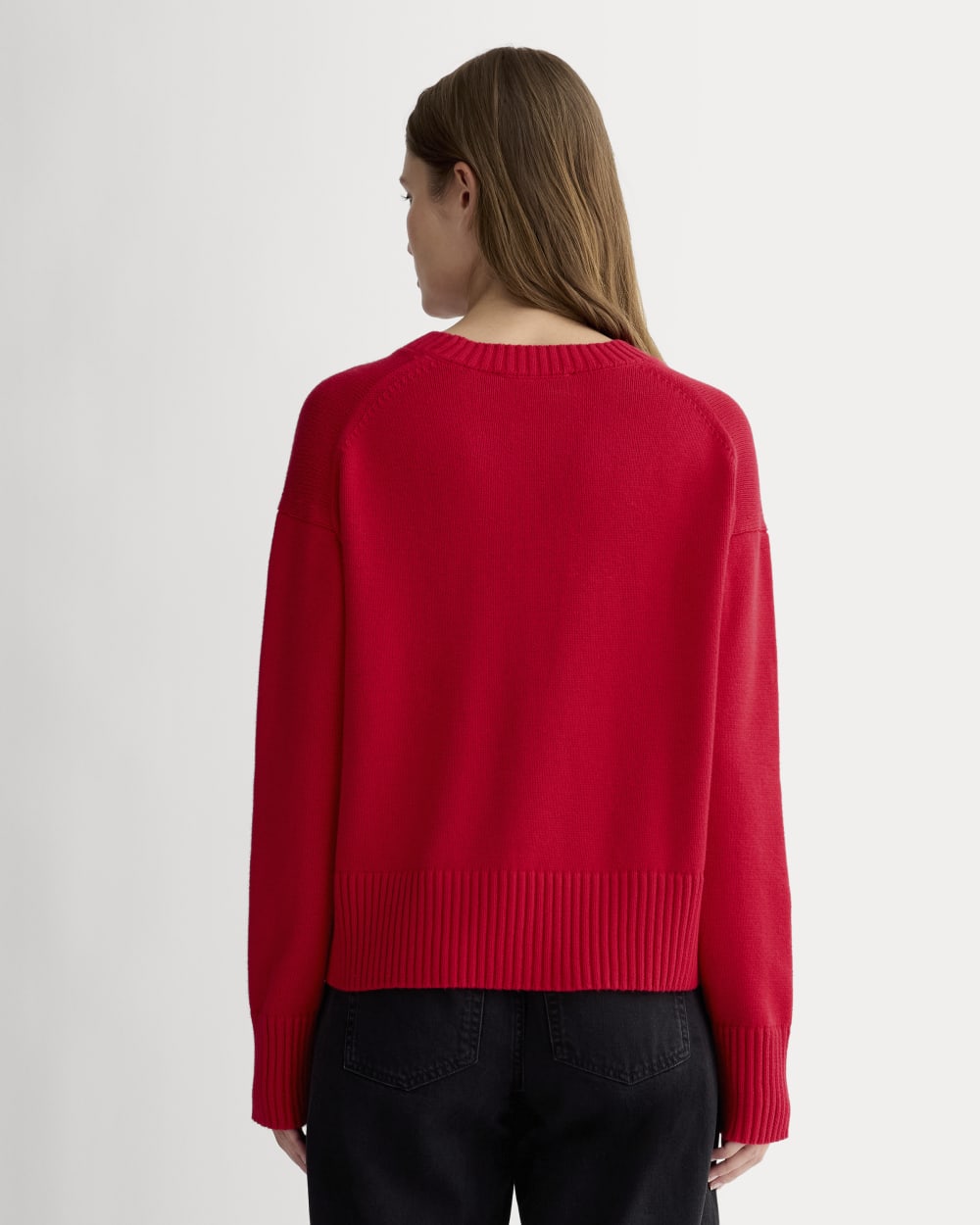 The Boxy Sweater in Everyday Cotton in Classic Red — detail view