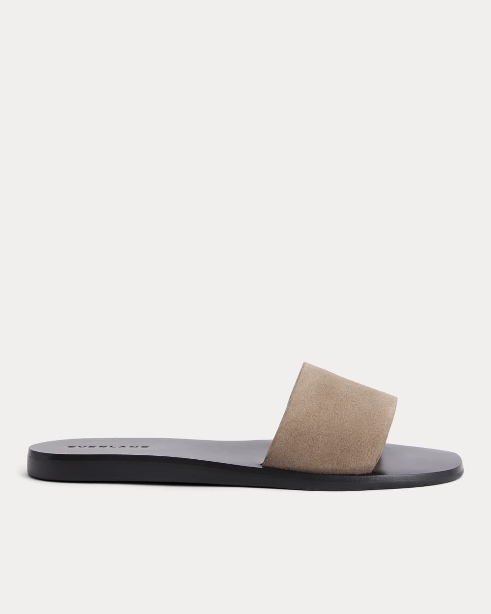 Suede Slide Sandal in Almond Buff Suede — front view