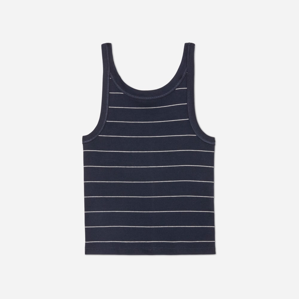 The Pima Micro-Rib Short Tank in Navy / White — front view