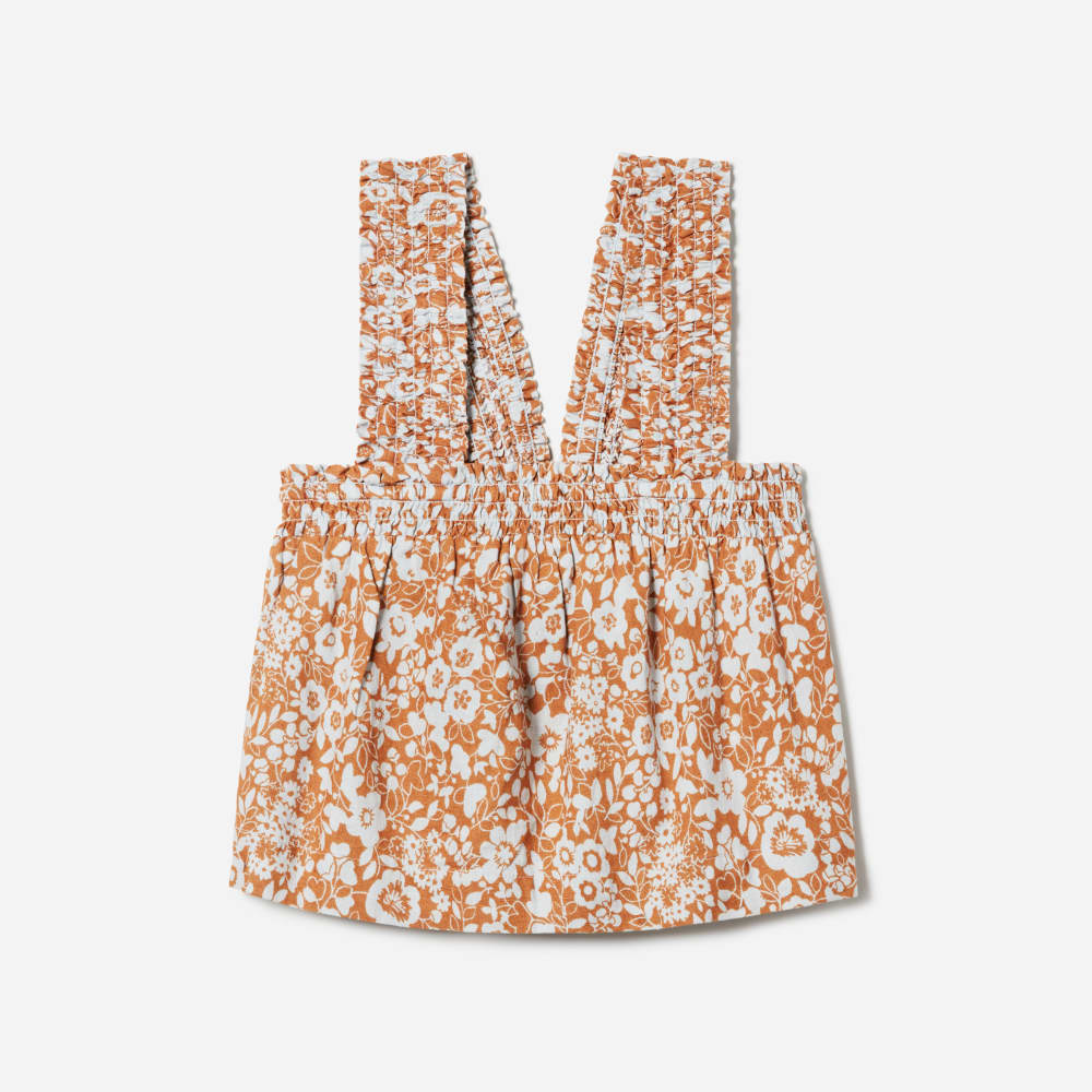 The Smocked Linen Cami in Honey Floral — front view