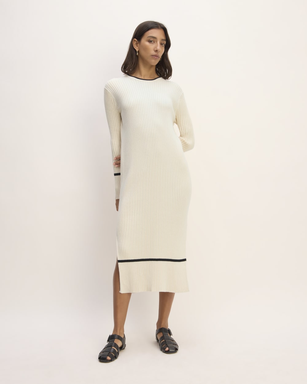 The Cotton Wide Rib Midi Dress in Canvas — front view