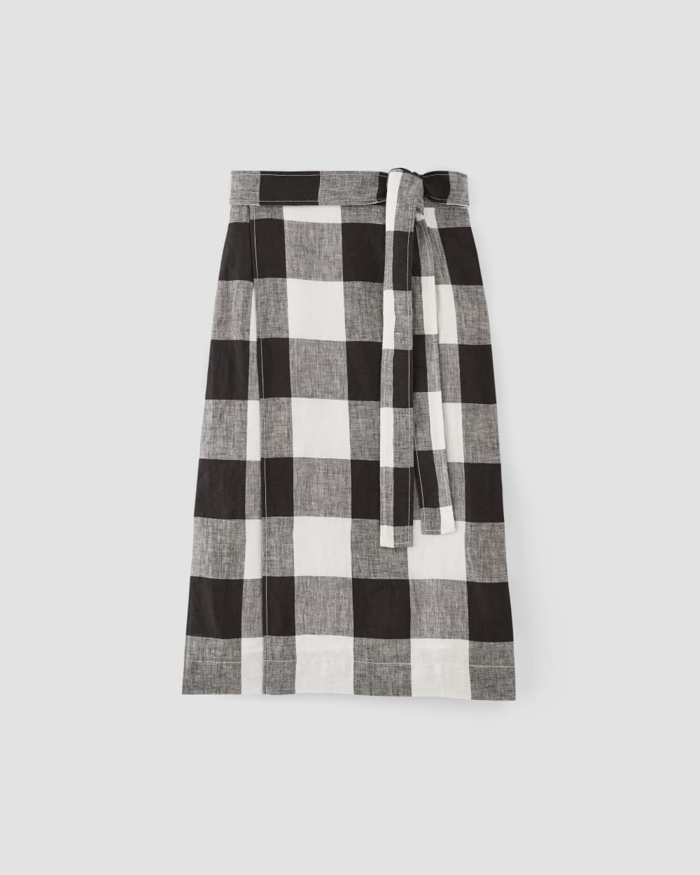 The Linen Wrap Skirt in Bone / Black Check — alternate view