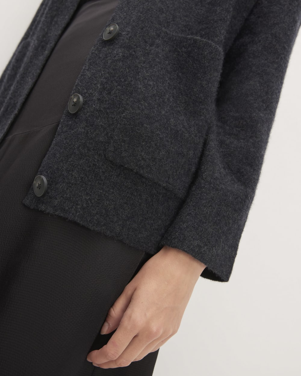 The Cozy-Stretch Relaxed Cardigan in Charcoal — detail view