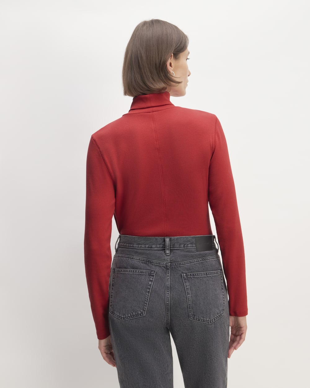 The Luxe Rib Turtleneck in Haute Red — detail view