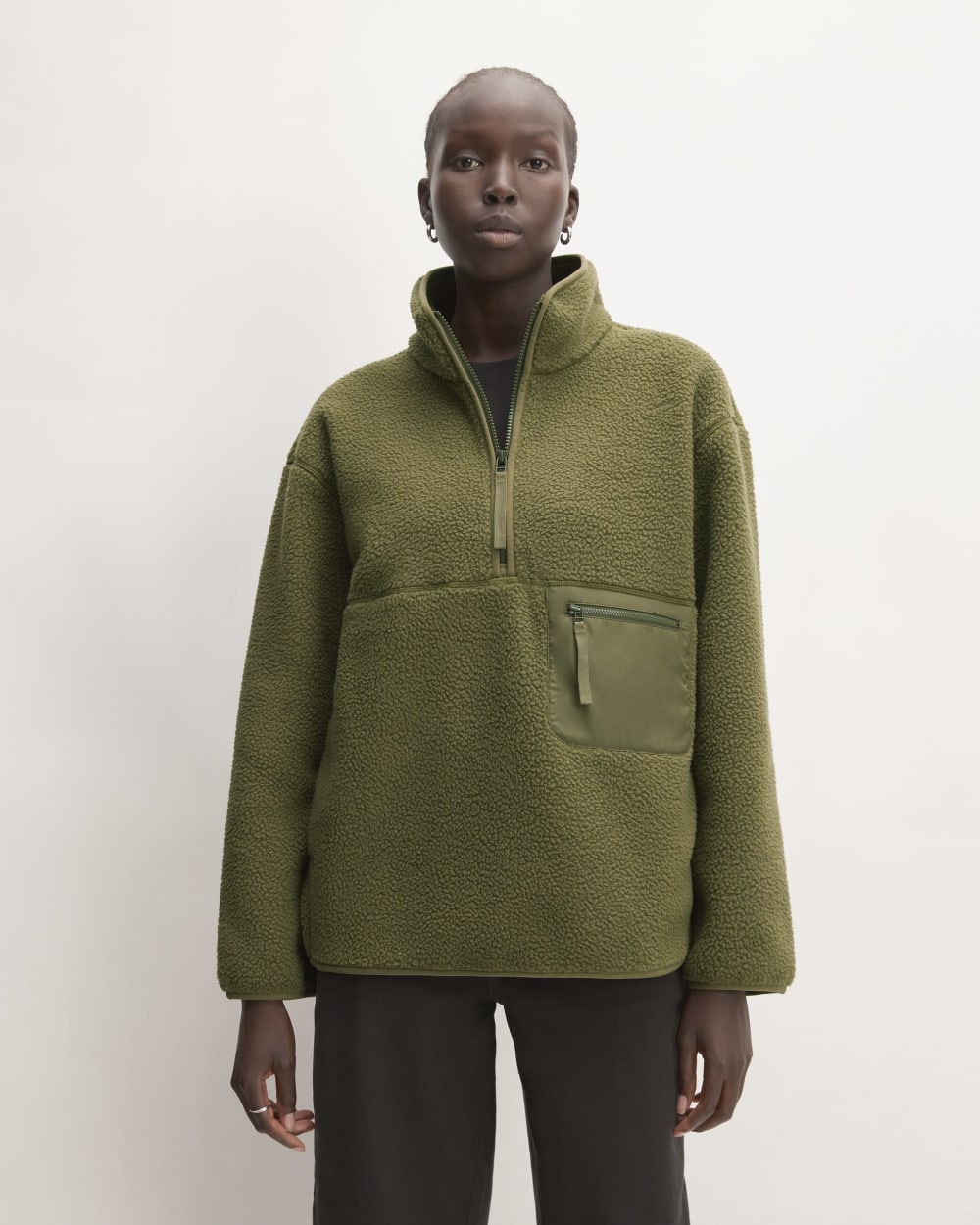 The ReNew Fleece Oversized Half-Zip in Kalamata — front view