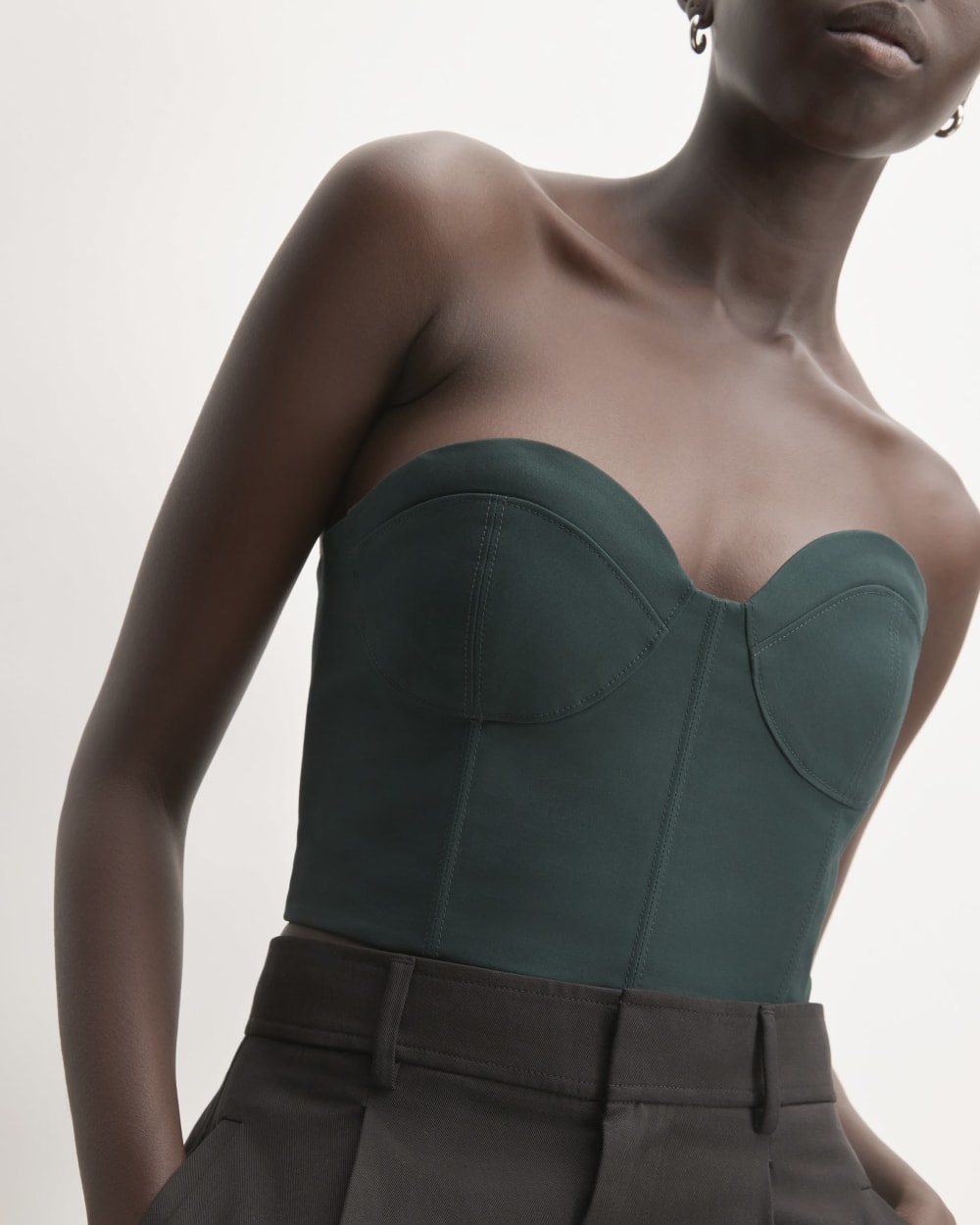 The Structured Cotton Bustier in Scarab — detail view