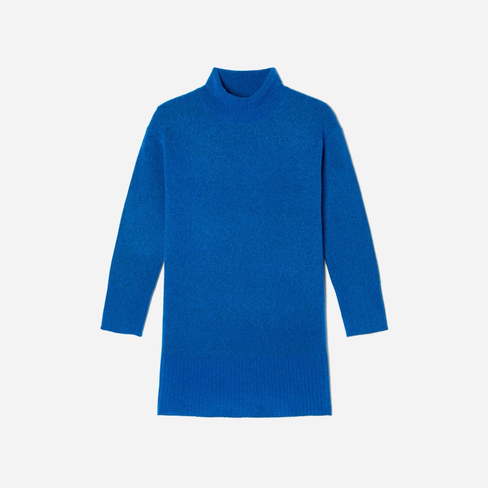 The Cozy Stretch Turtleneck Dress in Heathered Lapis Blue — alternate view