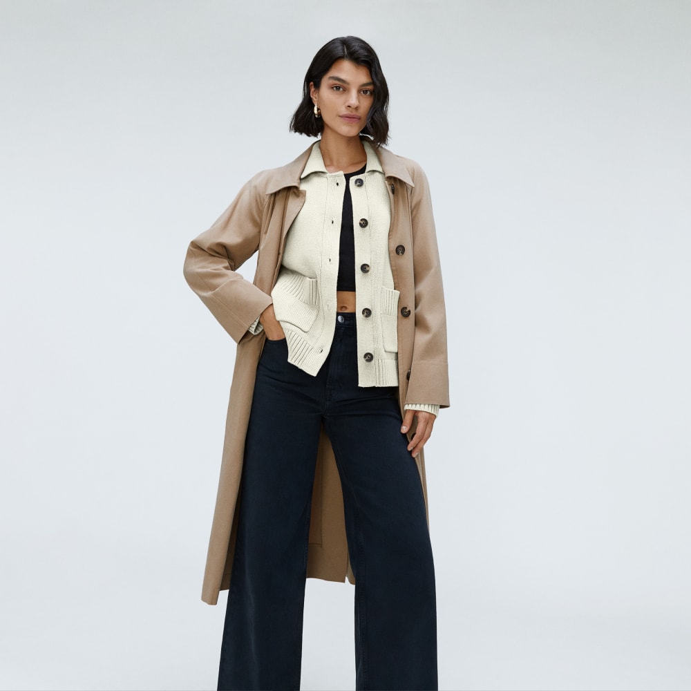 The Cotton Chore Sweater Jacket in Canvas — detail view
