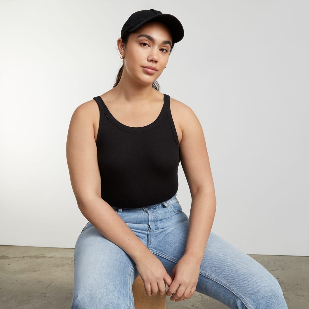 The Pima Micro-Rib Short Tank in Black — detail view
