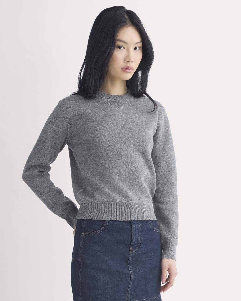 Double Knit Crew in Cotton Merino in Mid Grey/Graphite — front view