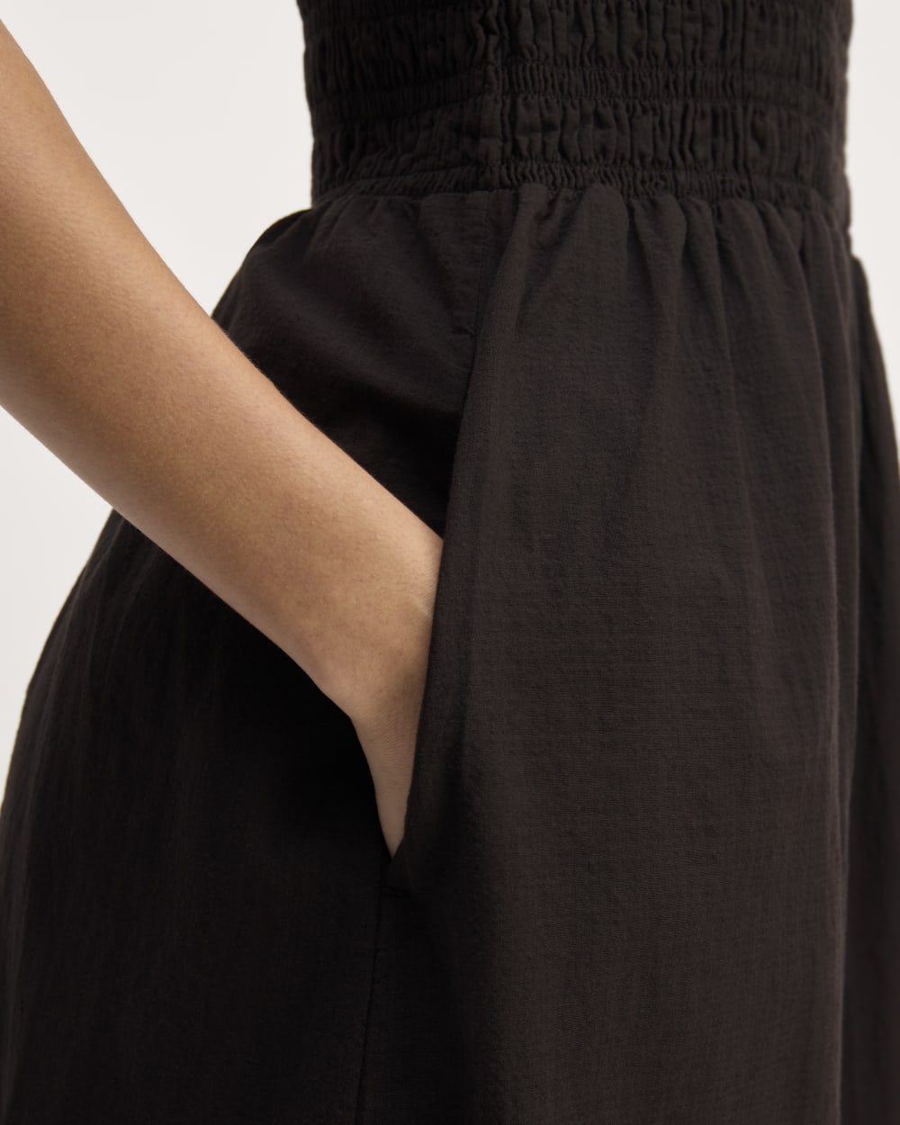 The Gauze Smock Dress in Black — detail view