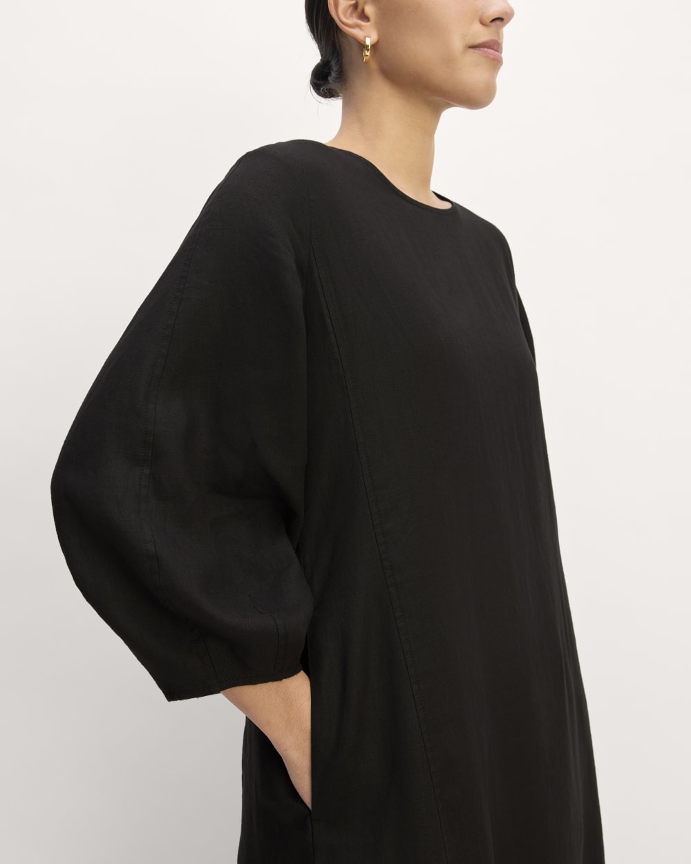 The Linen A-Line Midi Dress in Black — detail view