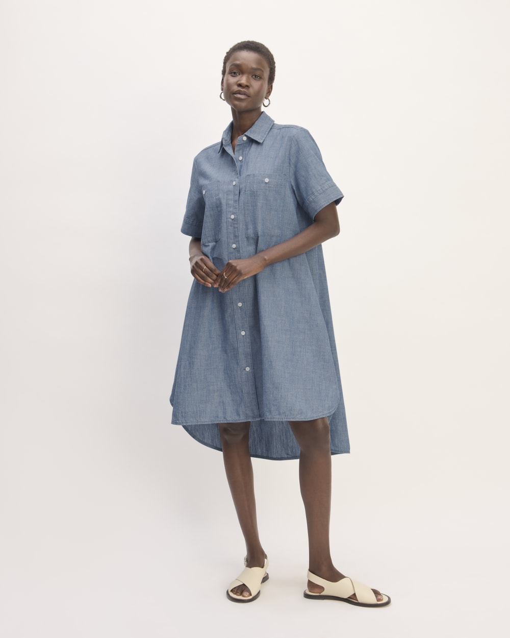 The Daytripper Dress in Ivy Blue ReChambray — front view