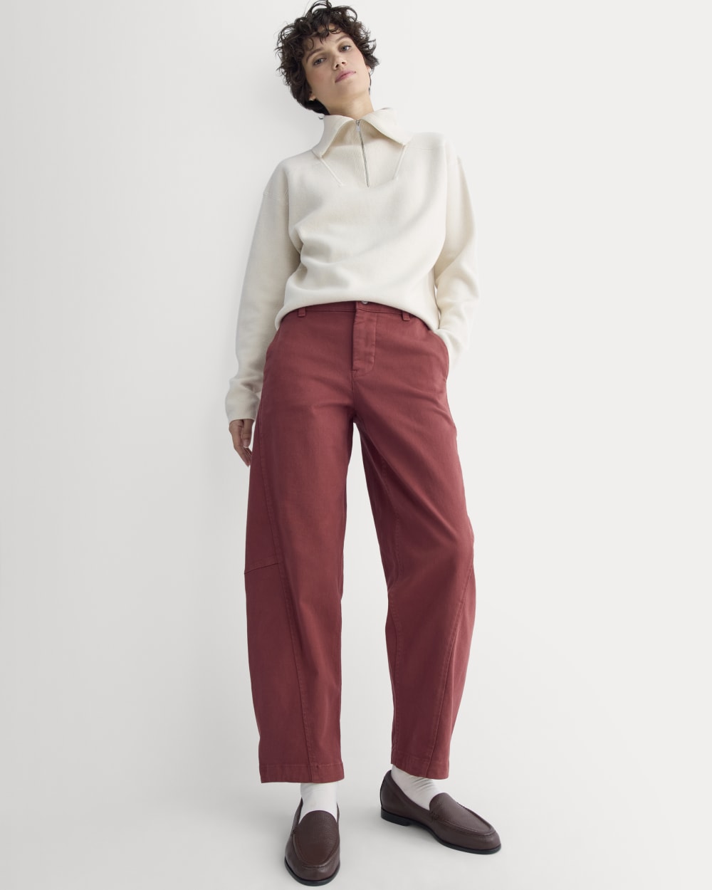 Twisted Seam Barrel Pant in Henna Red — front view