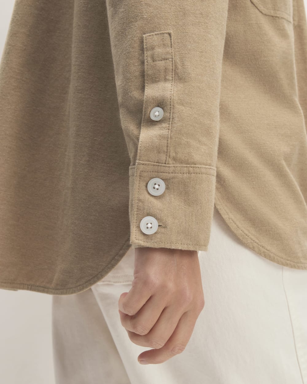 The Classic Cotton Flannel Shirt in Heathered Dark Khaki — detail view
