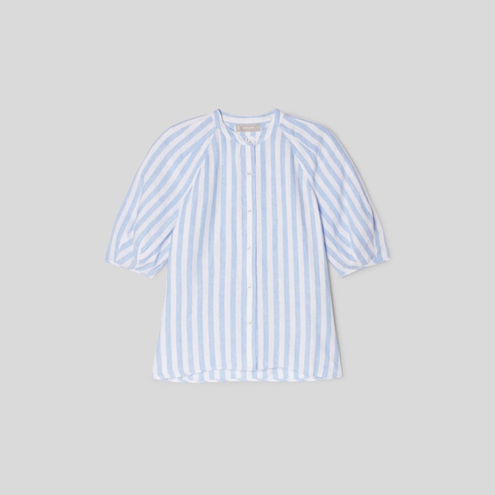 The Linen Puff Sleeve Shirt in Blue / White — alternate view