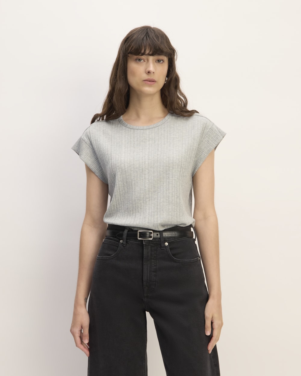 The Rib Muscle Tee in Heathered Grey — front view