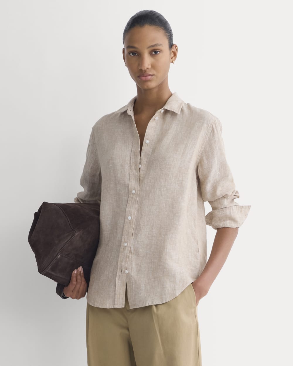 The Must-Have Shirt in Linen in Cornstalk Chambray — front view