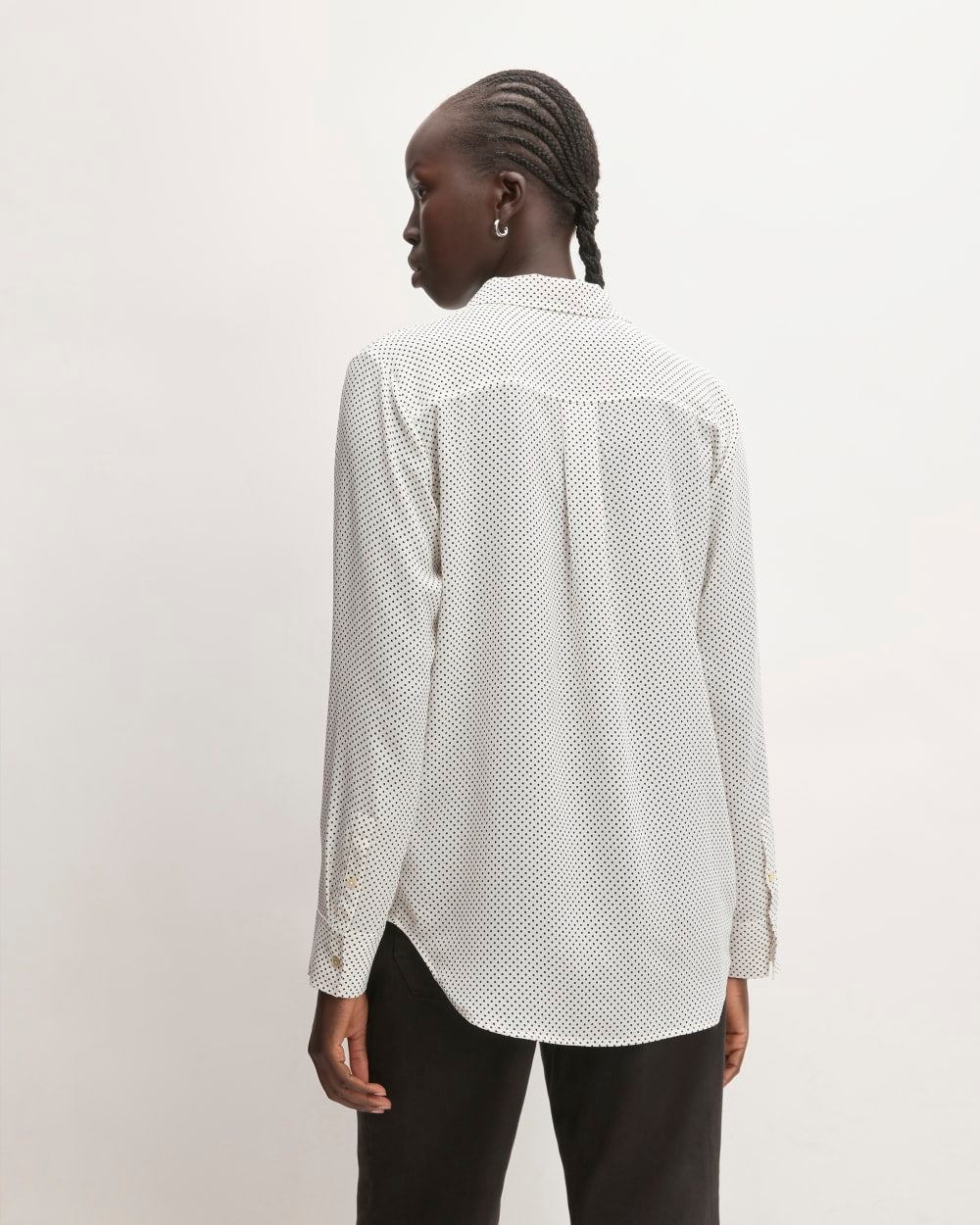 The Must-Have Shirt in Washable Silk in Bone / Black Polka Dot — detail view