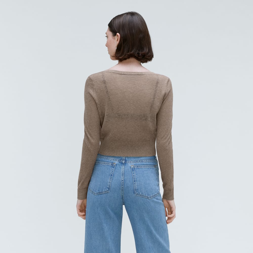The Featherweight Alpaca Cardigan in Taupe Grey — detail view