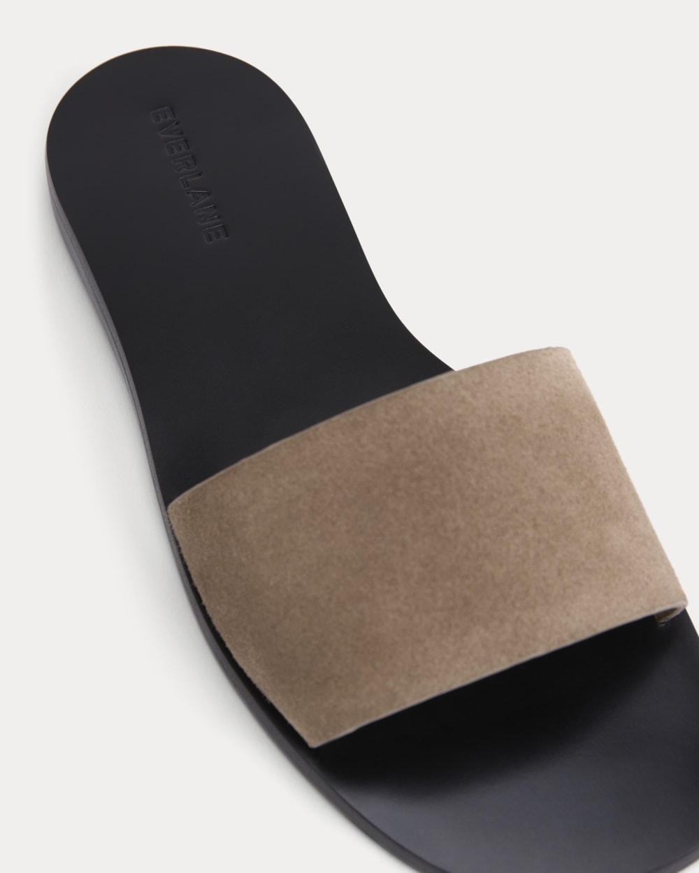 Suede Slide Sandal in Almond Buff Suede — detail view