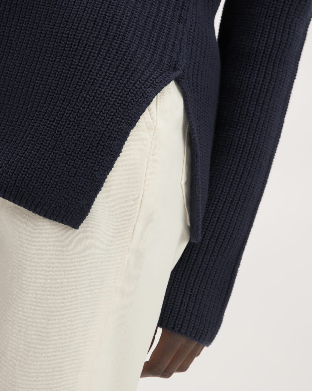 The Organic Cotton Slim Crew Sweater in Navy — detail view