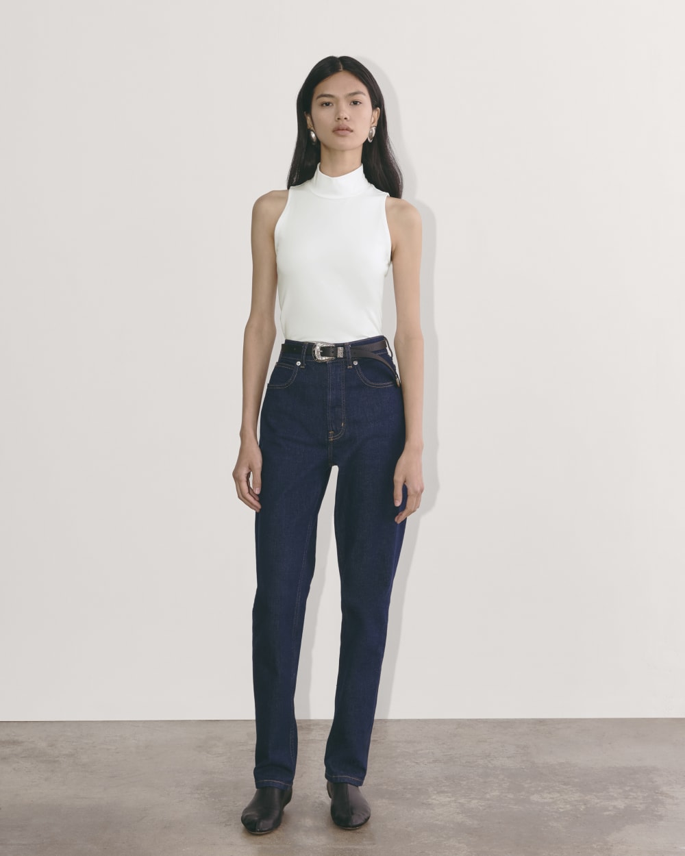 The Form Mock-Neck Tank in White — detail view
