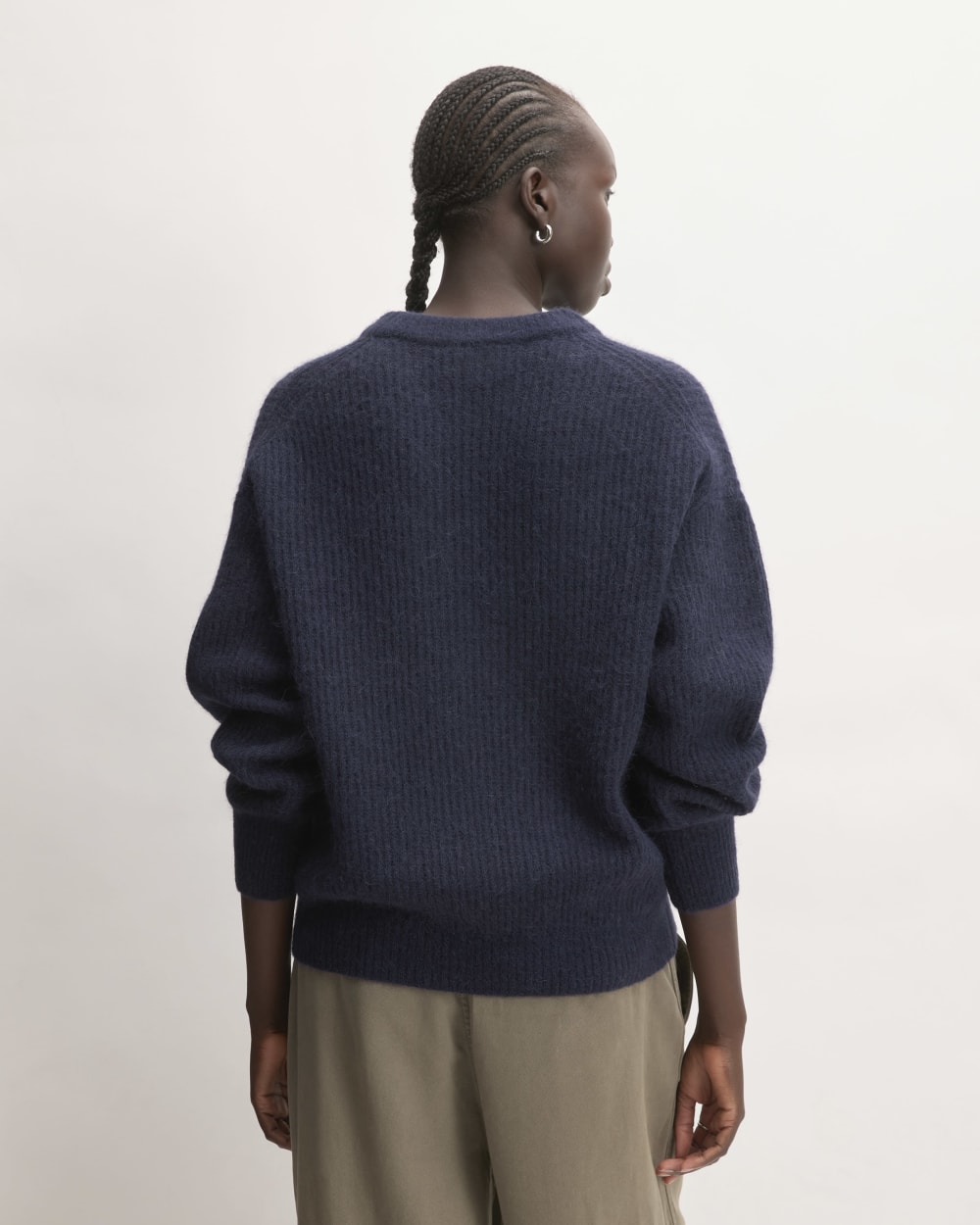 The Cocoon Crew in Alpaca in Warm Navy — detail view