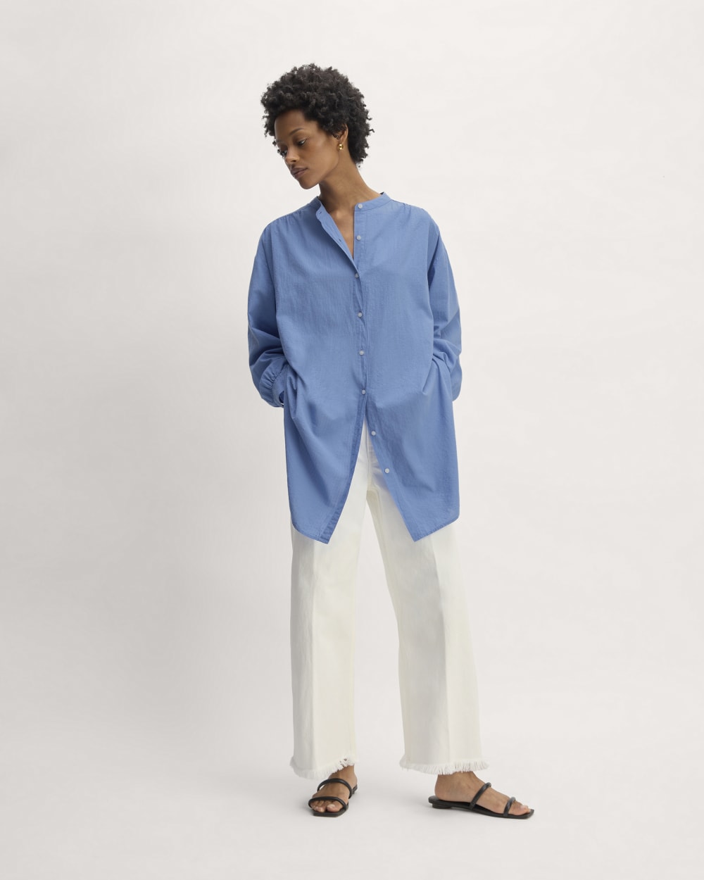 The Gauze Oversized Shirt in Blue Opal — detail view