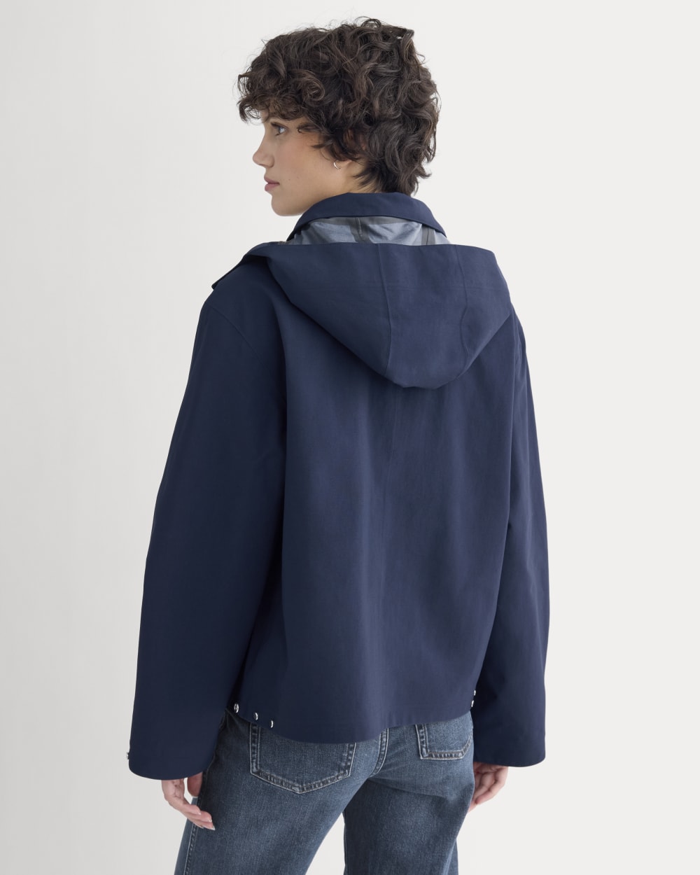 Re:Cycled Nylon Barrel Jacket in Deep Navy — detail view