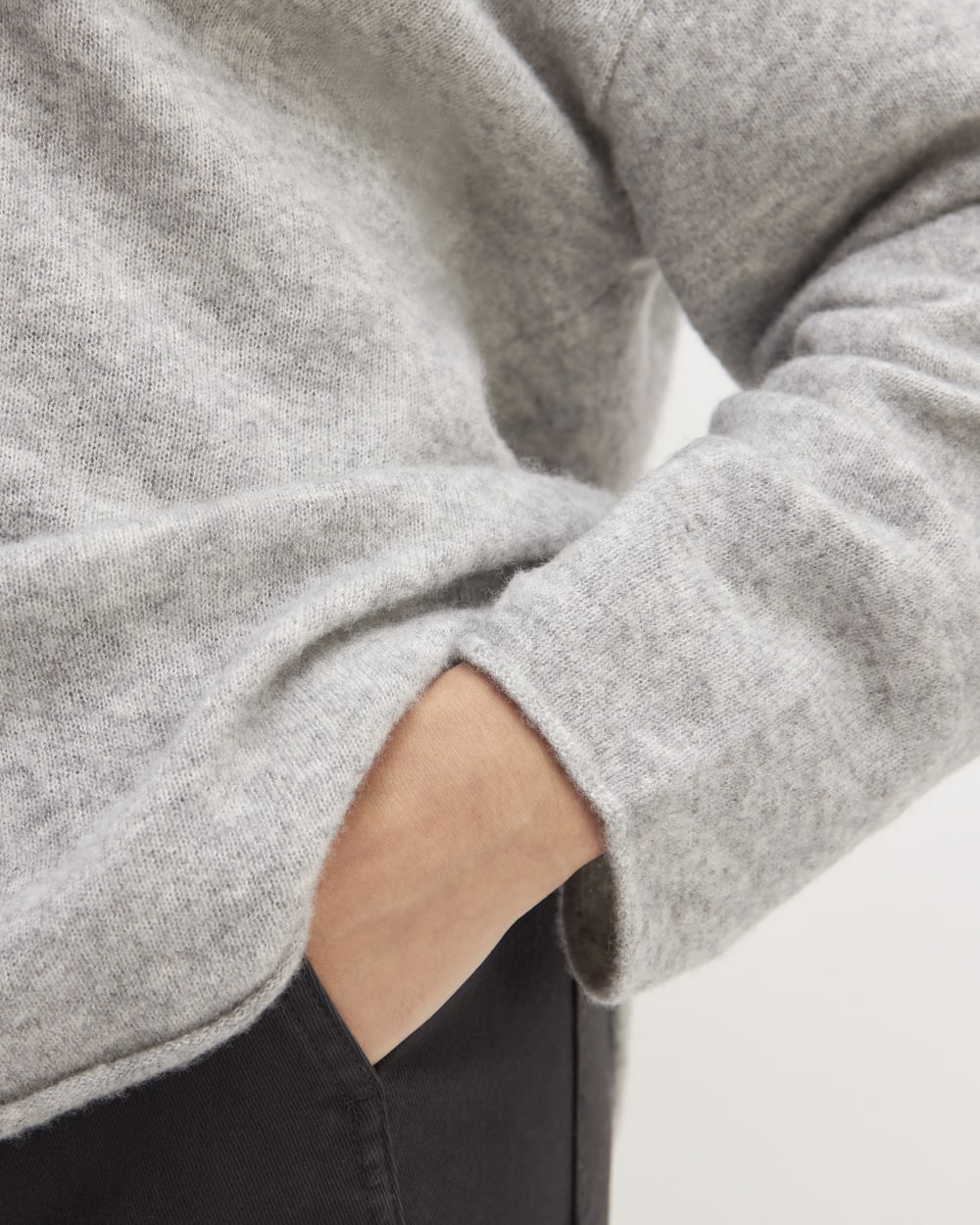 The Cozy-Stretch V-Neck Sweater in Heathered Grey — detail view