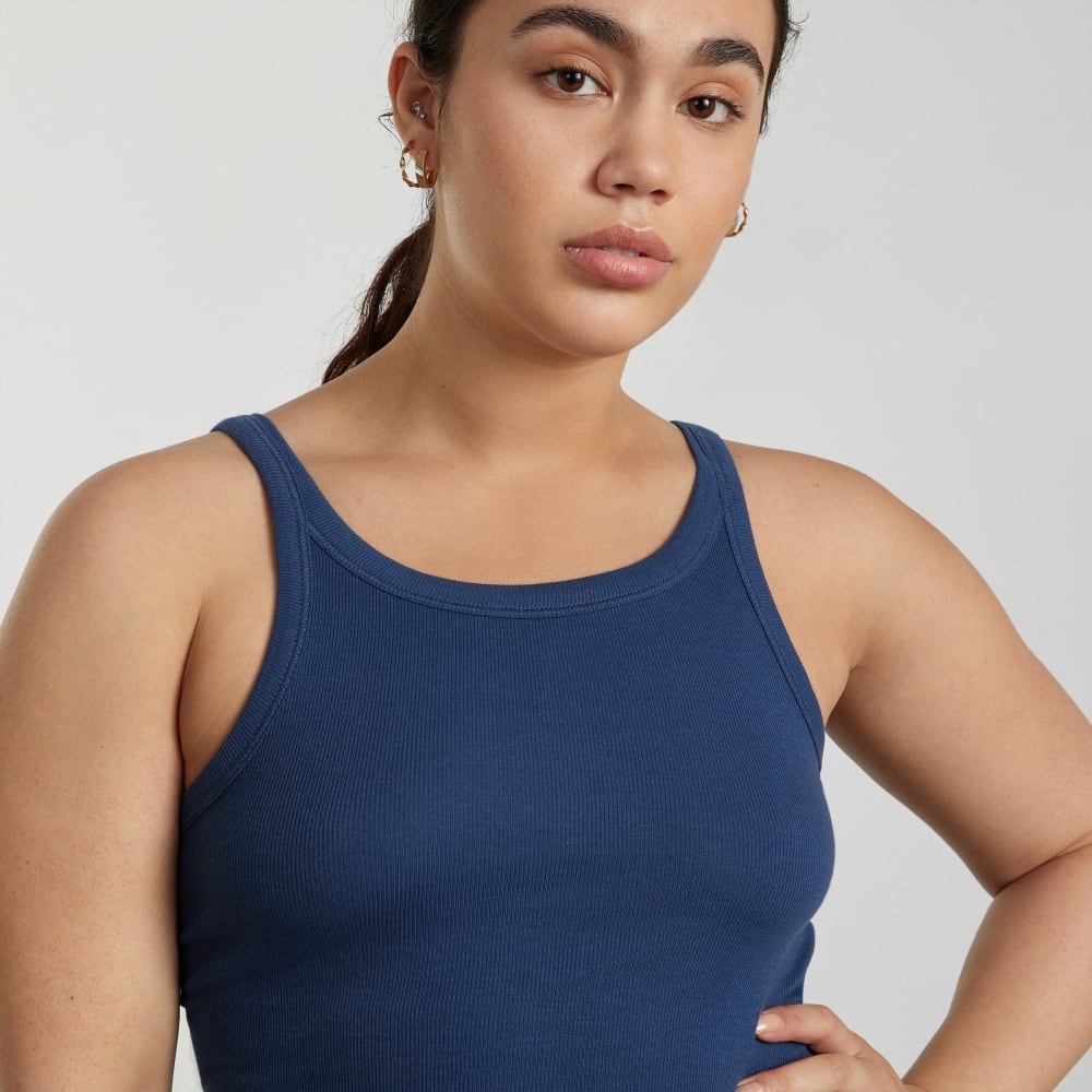 The Pima Micro-Rib Short Tank in Dark Royal — detail view