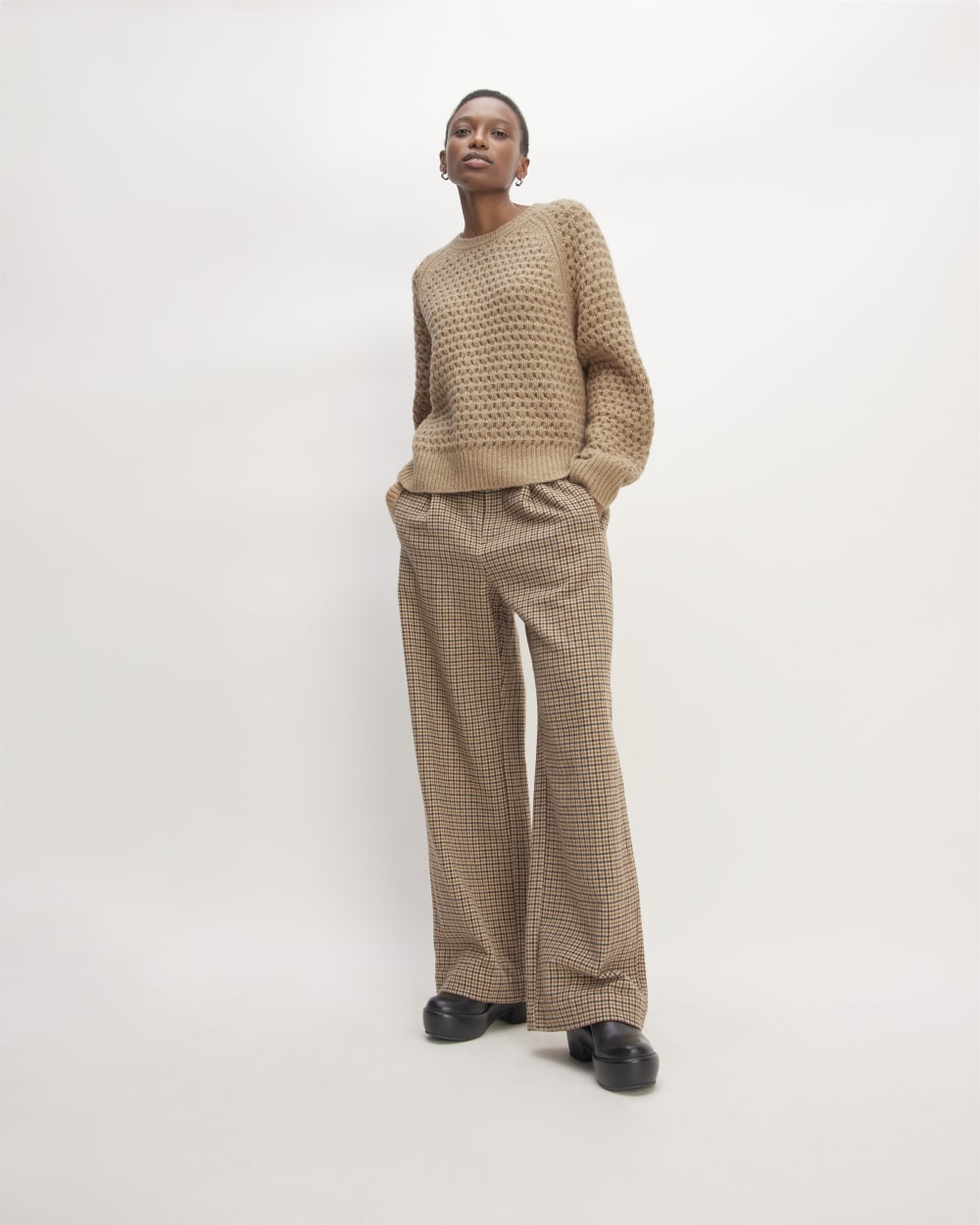 The Cloud Oversized Textured Crew in Tiger's Eye — detail view